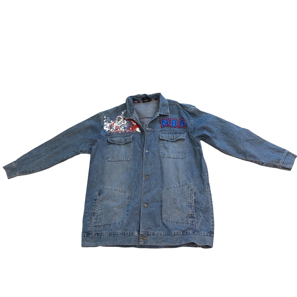 Vintage UNK NBA Denim Jacket Embroidered Paint Graphic 3XL Streetwear 90s 2000s